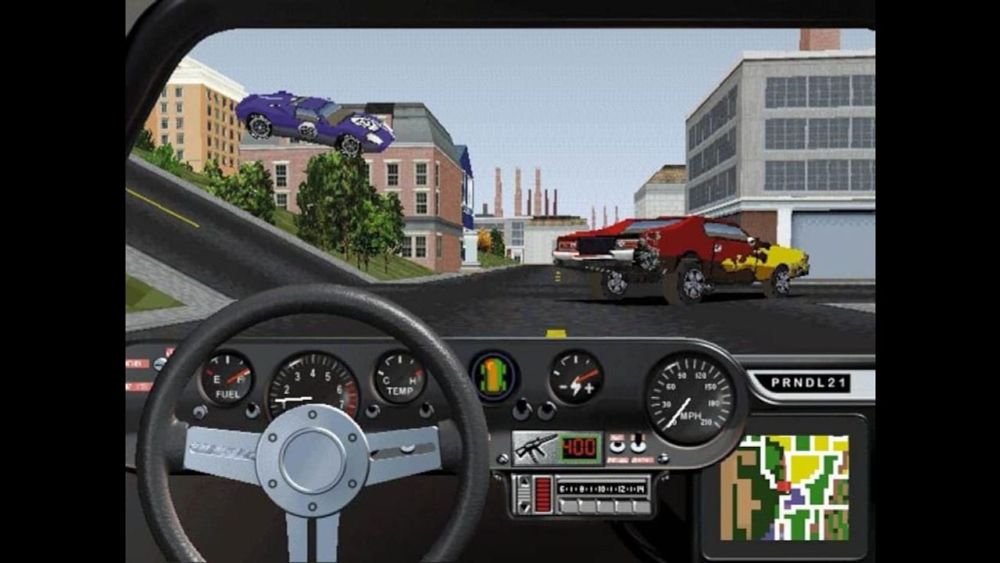 A tiny, cramped screenshot from the terrible game, Streets of Sim City. 