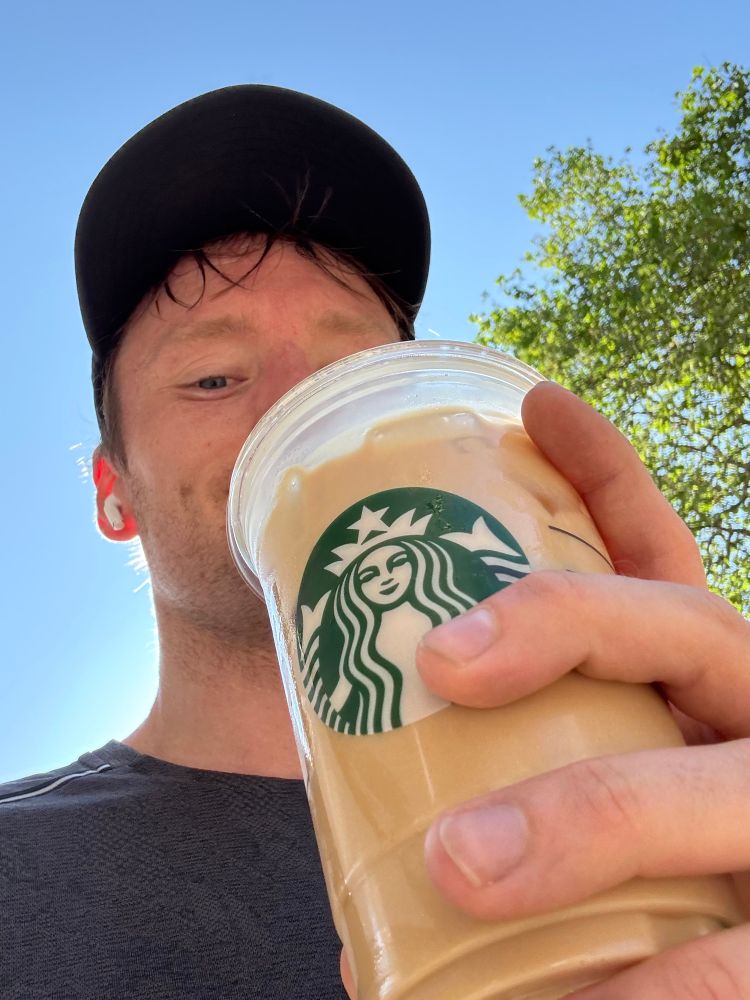 Post run selfie. Drinking Starbucks coffee