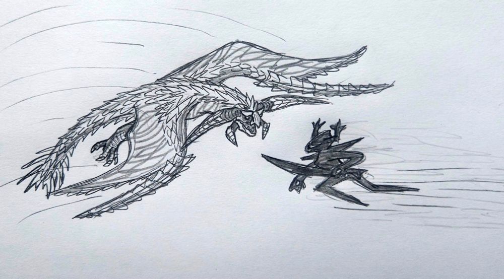 "Mom the aura farmers are fighting again!"
#monsterhunter #deltarune
A silly drawing of rey dau fighting roaring knight