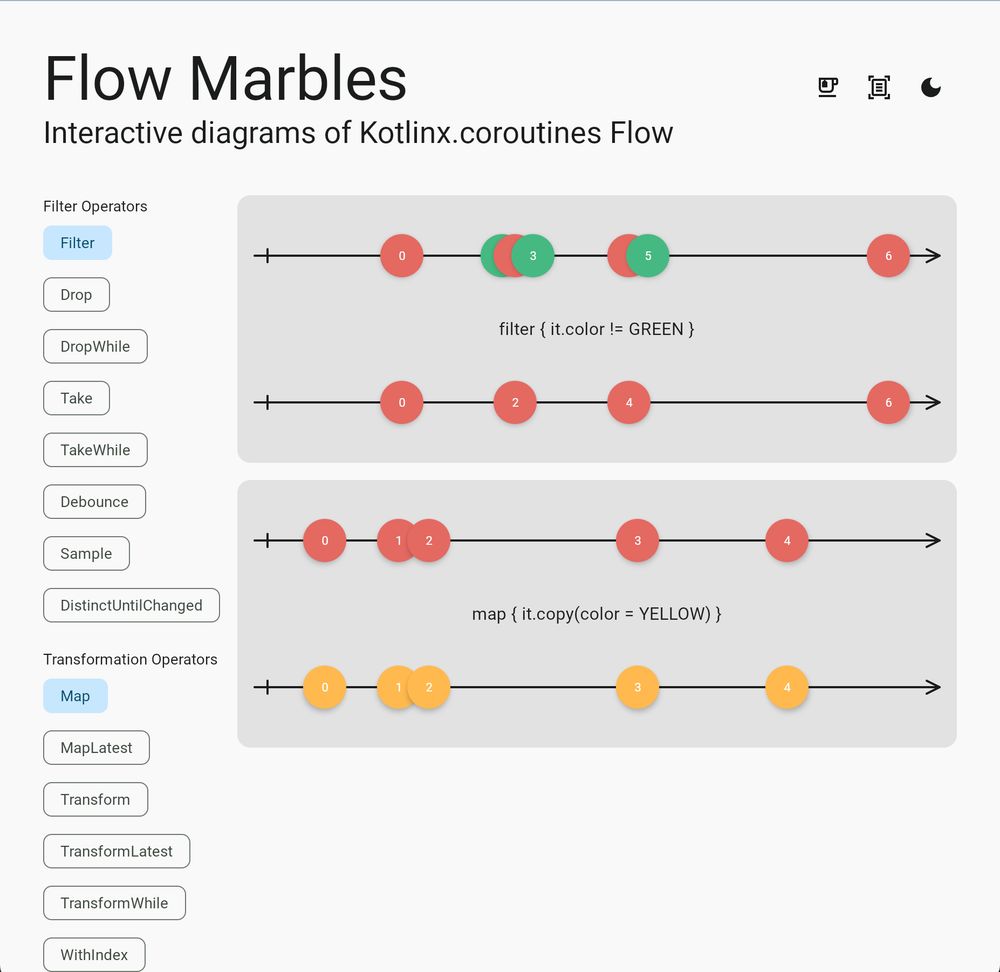Flow marbles illustrating filter and map.