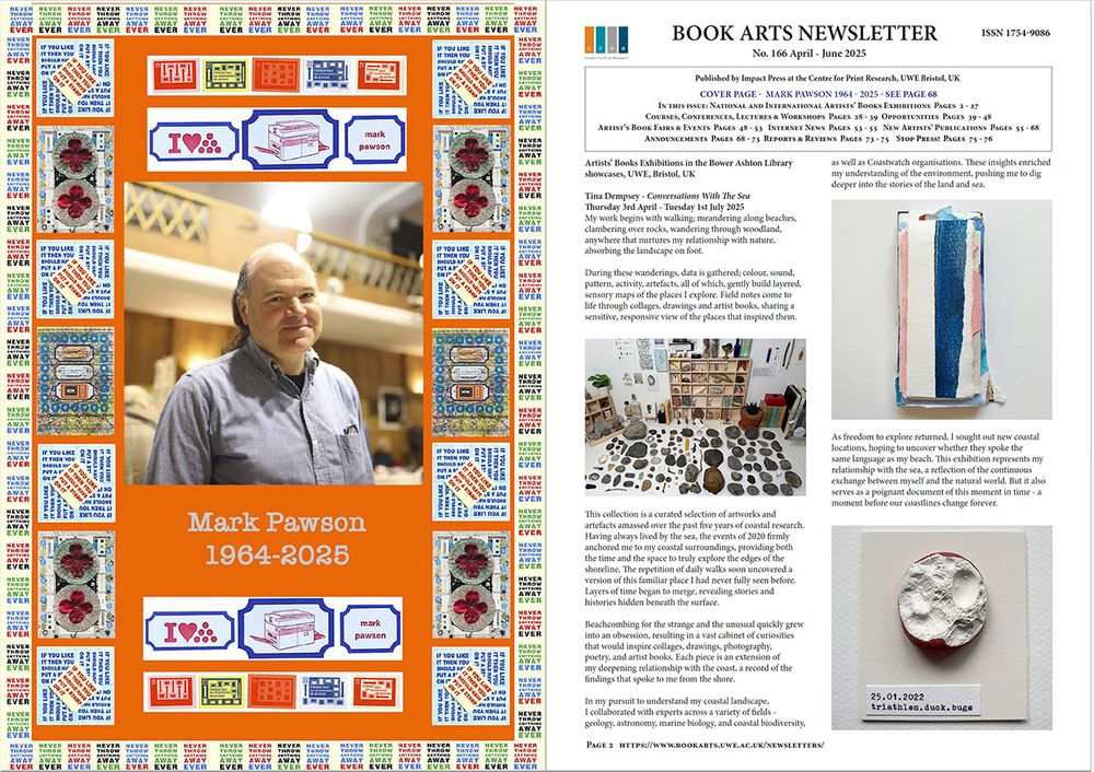 Cover of the Book Arts Newsletter, tribute to Mark Pawson 1964 - 2025.