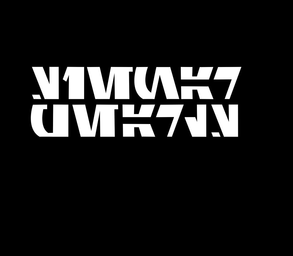 A name and a word spelled out using those blockier, more consistently-angled letters.