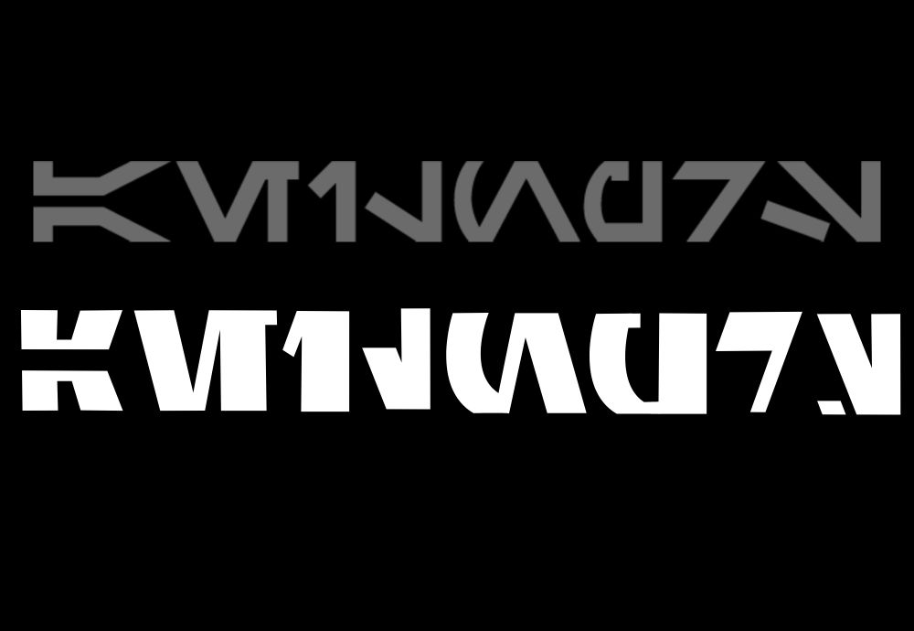 A comparison of the letters AEILNPRS in Aurebesh AF, a font that resembles the official Star Wars aurebesh alphabet, and blockier, more consistently/angled version of the same.