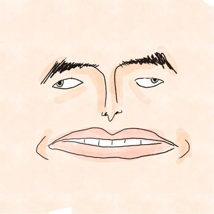 A crude cartoon sketch of max verstappen’s face, accentuating how wide-spread his eyes are.