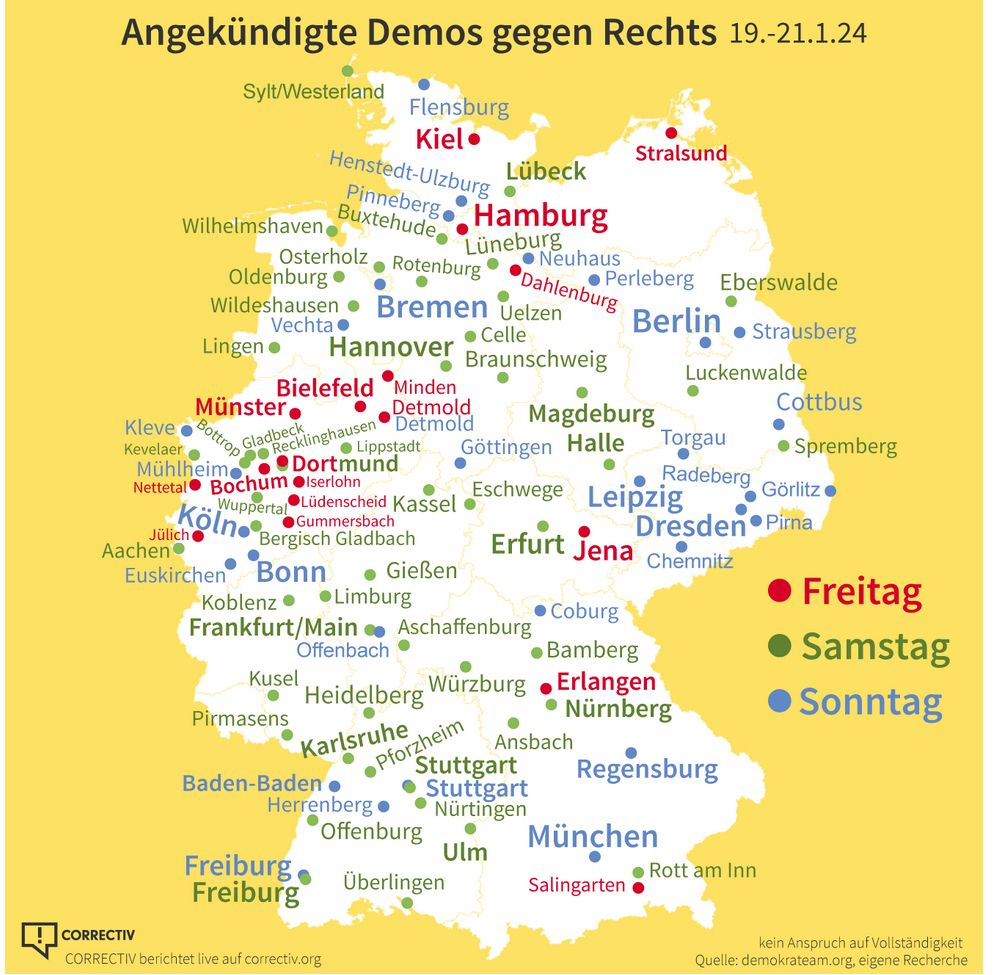 Karte mit angekündigten Demos