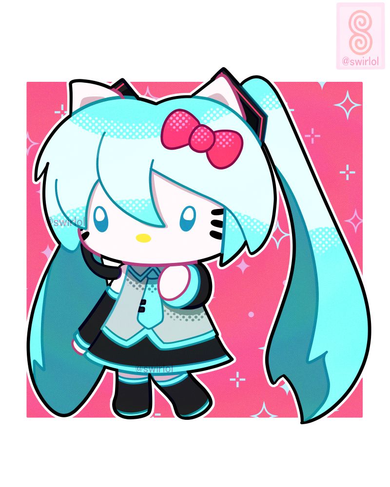 Drawing of Hello Kitty dressed as Hatsune Miku.