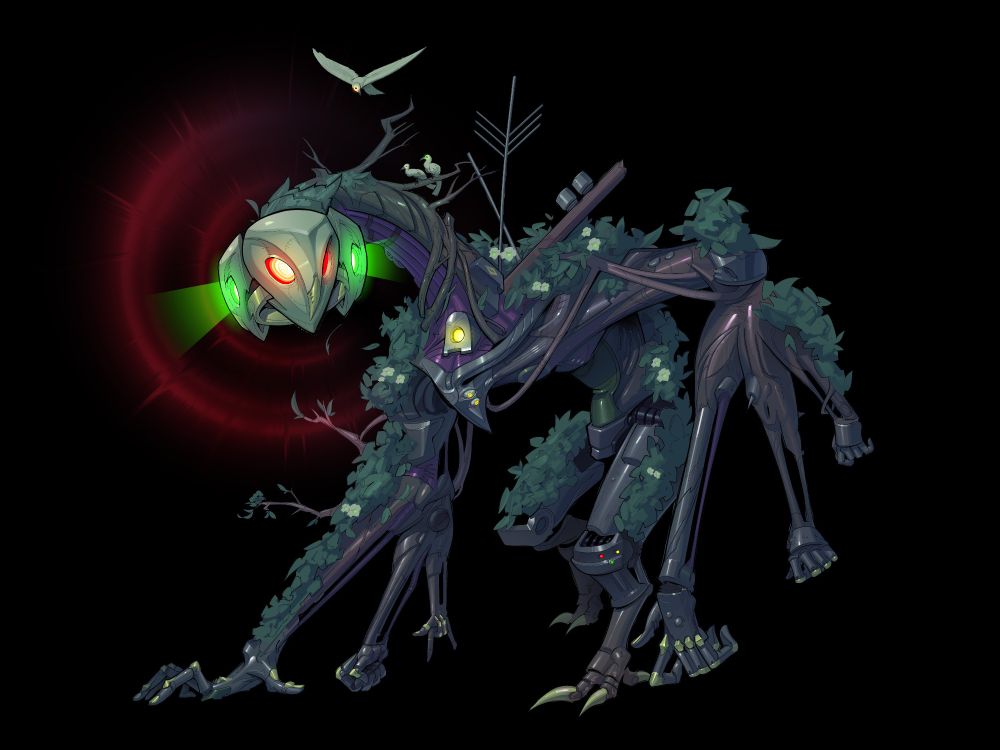 A horror themed mech from the lancer RPG system. A gorgon covered in hydrangea's with an owl for a face. #mech #Sci-fi #art