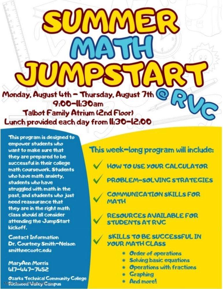 Flyer for JumpStart Math at RVC.