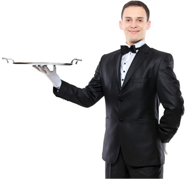 A waiter holding a plate 