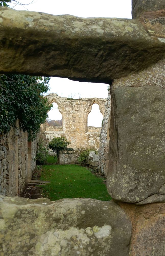 Ruins of Hulne Abbey showing gothic stone arches