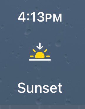 Weather app icon showing that today’s sunset will be at 4:13 pm