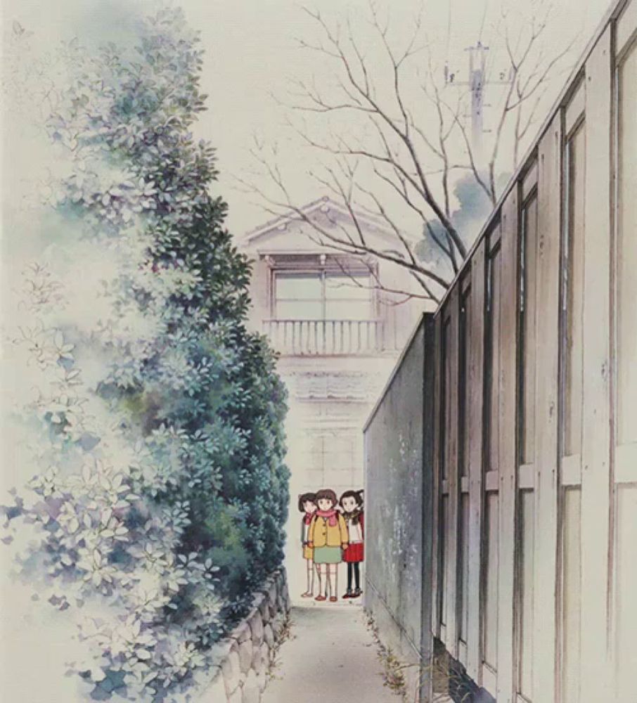 a group of children are standing in a narrow alleyway with a house in the background