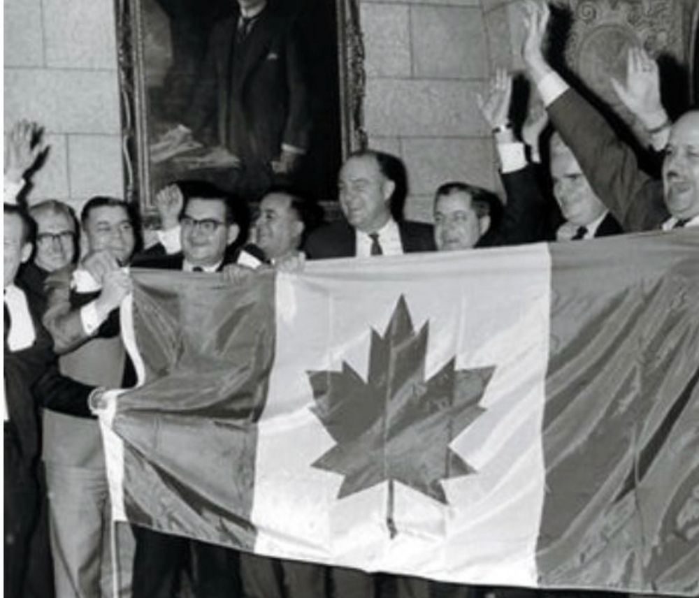 On February 15 1965, the new Maple Leaf Canadian flag was inaugurated in a public ceremony on Parliament Hill.  Here is that famous photo with Prime Minister Lester B. Pearson showing our new Canadian Flag 🇨🇦 
