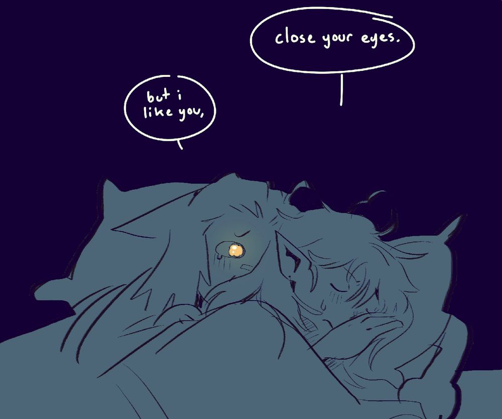 bonus drawing of ham and alisaie sleeping. ham cant sleep because she likes alisaie.