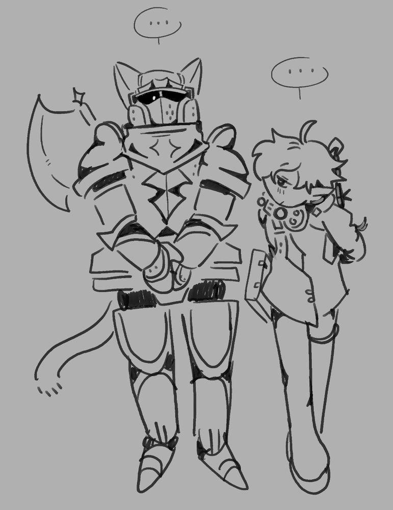 ARR alphinaud leaning over to look at a heavily armored ham.