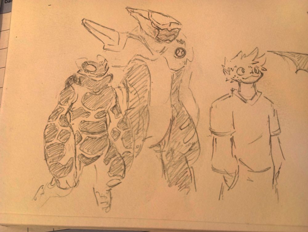 My redesign of Ben standing next to my redesign of Diamond head and Heat blast. 