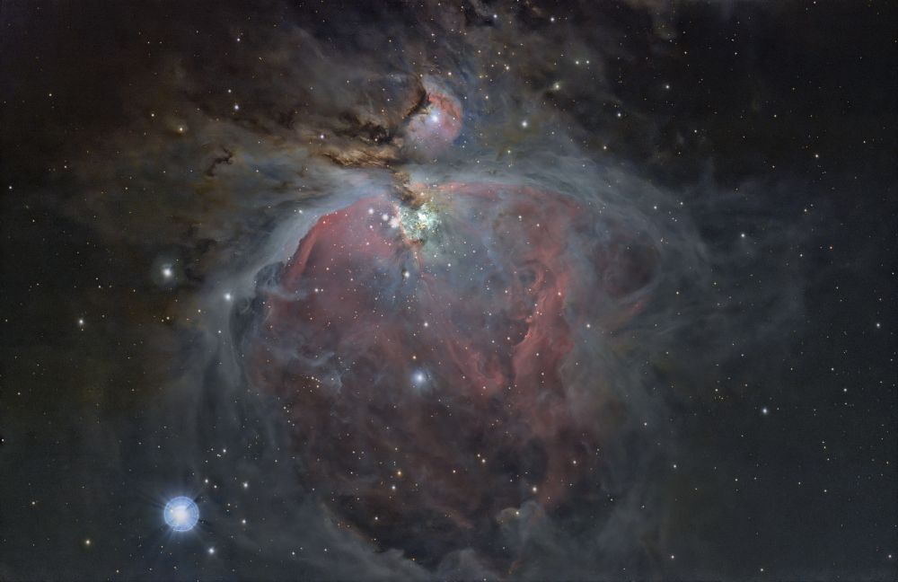 M42 is a blue-red glowing emission nebula in the constellation orion, photographed with a Celestron Origin smart telescope.