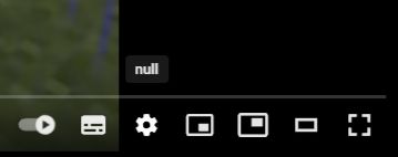The YouTube taskbar with the word "null" replacing what should be "Settings".