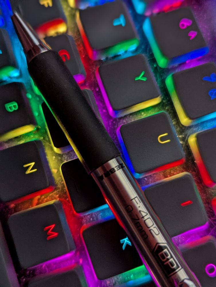 close up of the barrel of a Zebra brand F-402 ball point pen 