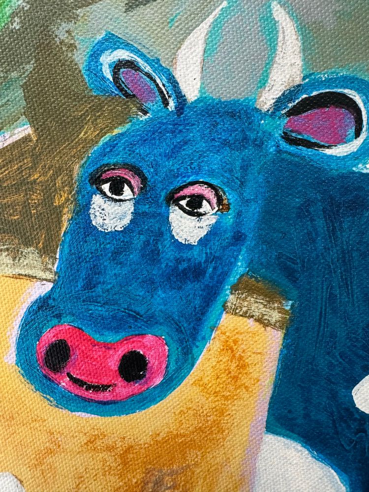 A clearly stoned cow painting