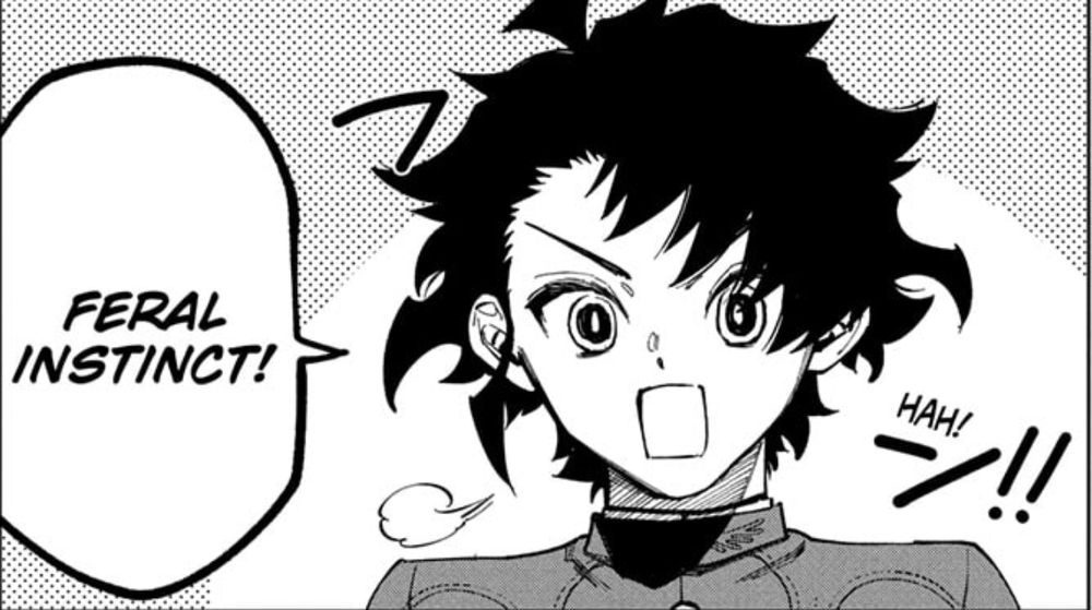 Ichi, from the eponymous Ichi The Witch, telling the crowd why he's a winner with his signature catchphrase, "Feral Instinct!"
https://mangaplus.shueisha.co.jp/viewer/1024146  