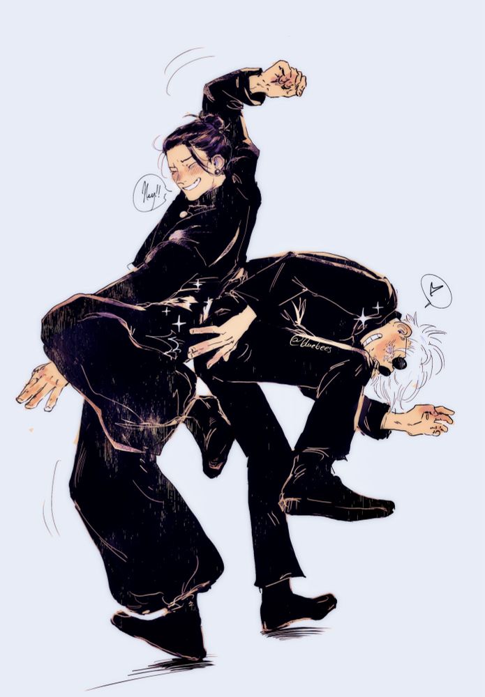 A drawing of satosugu dancing silly! Satoru is defo not sneaking a butt grab, no sir!