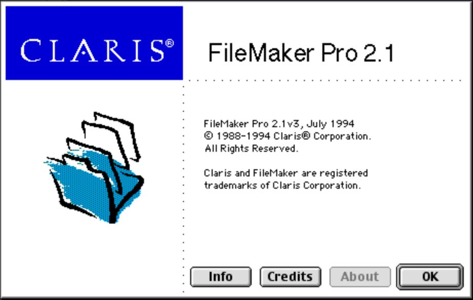 Claris FileMaker Pro 2.1 splash screen.
