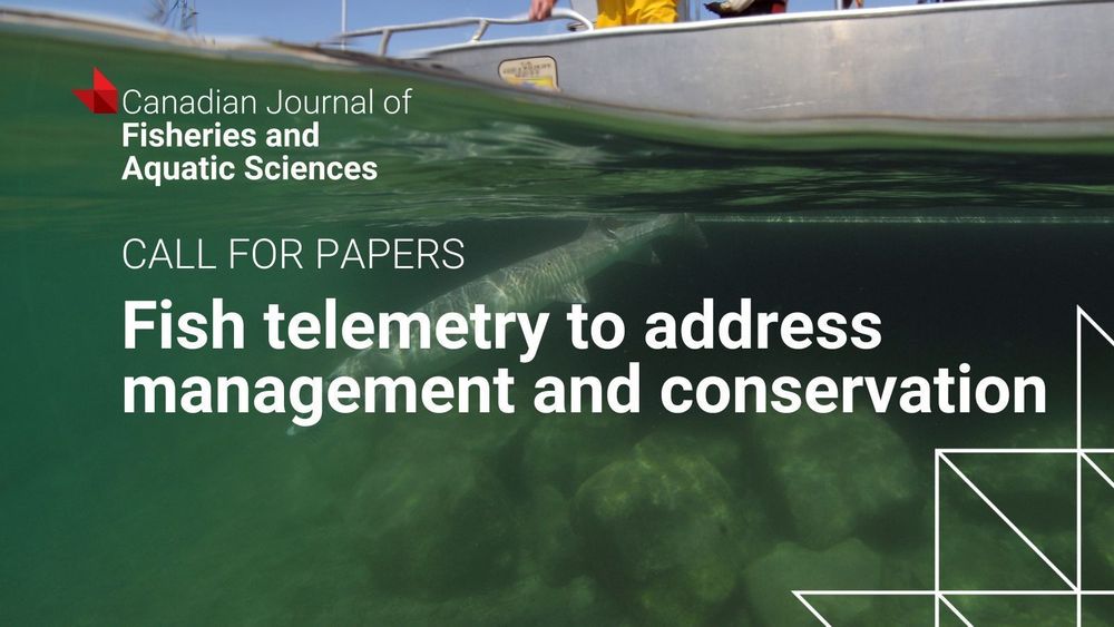 Canadian Journal of Fisheries and Aquatic Sciences social card to promote call for papers on new collection 'Fish telemetry to address management and conservation' with image of boat and fish underwater. 