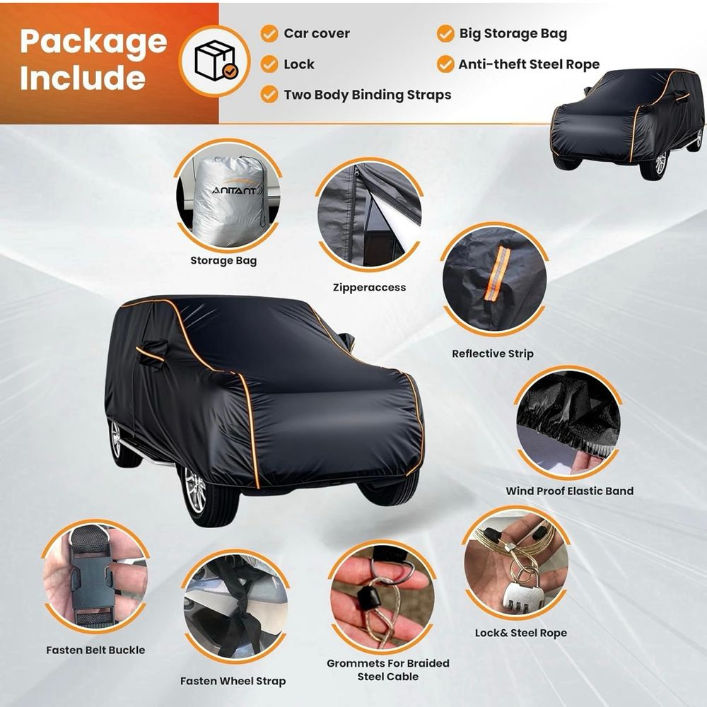 Features of the car cover that fits a variety of vehicles, including small SUVs like the Honda Element