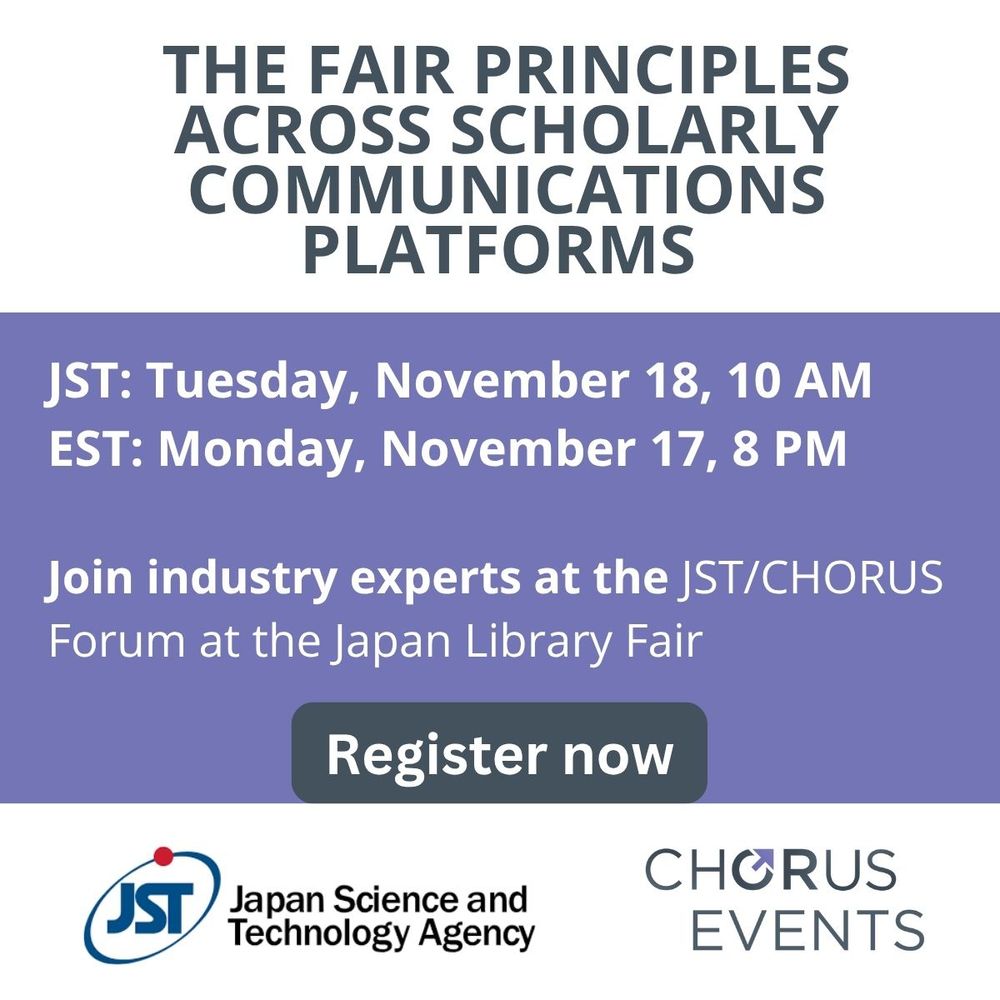 The FAIR principles across scholarly communications platforms
JST: Tuesday November 18, 10AM
EST: Monday November 17, 8PM