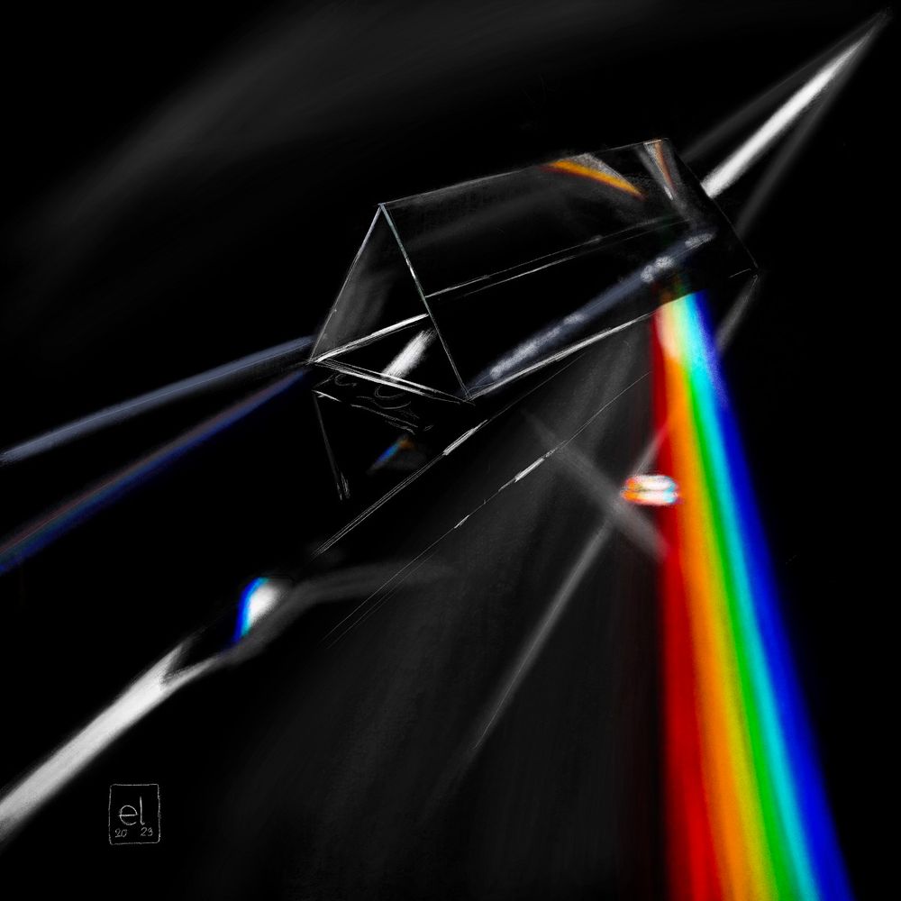 Prism Study 1, digital freehand drawing by elkement 2023, using a public domain photo a reference.