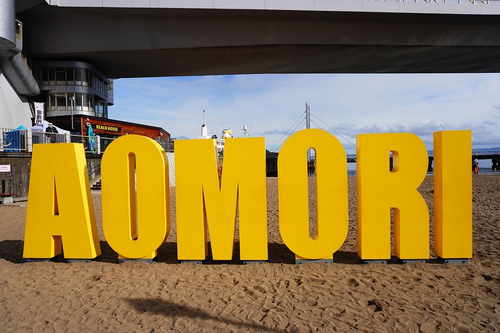 青森駅近くのビーチに設置されてるAOMORIのオブジェ
オーベムどーこだ