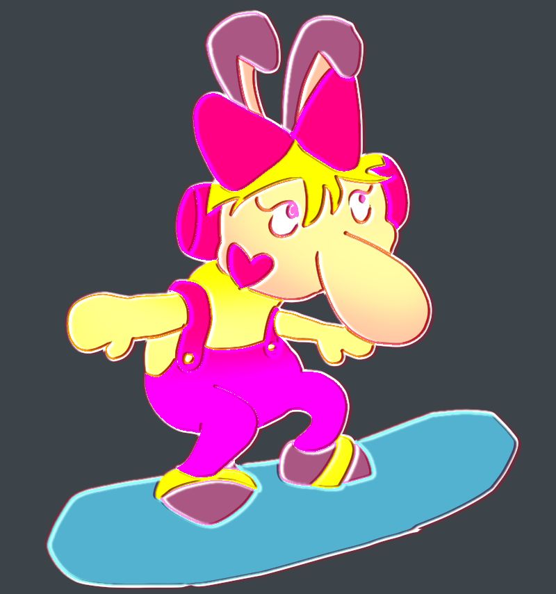 A drawing of Nancy from the N64 game called snowboard kids.