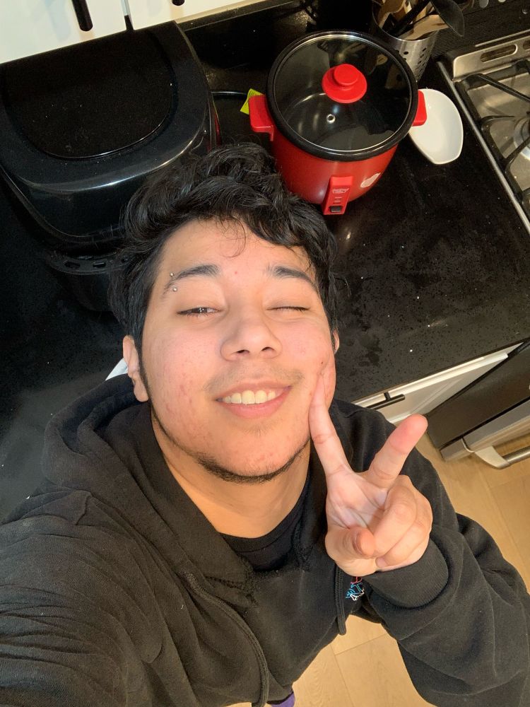 Exhausted selfie sent to Wren after drawing all day and showing proof that I’d gotten up to go make myself food.