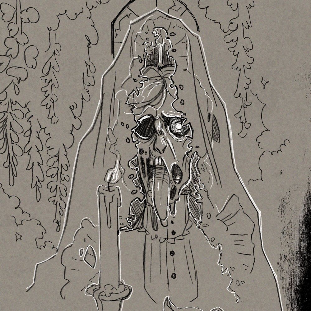 The ghost of the woman with the broken jaw in la casa creacion. She's surrounded by wisteria.