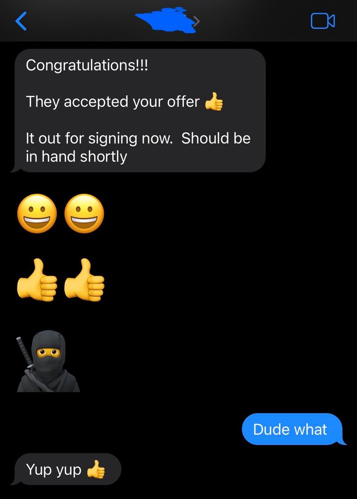 My disbelief at the offer acceptance message from my buying agent.