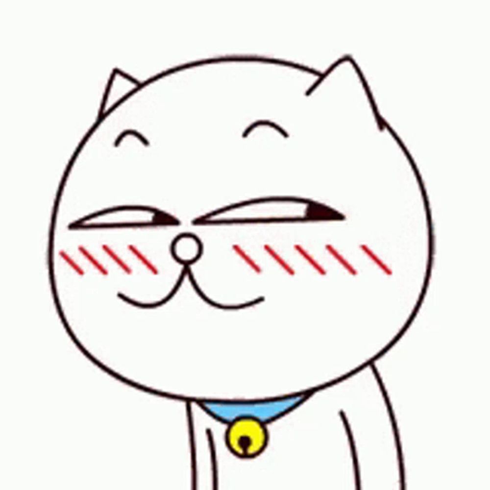 a cartoon cat with a blue collar and a bell around its neck is making a funny face .