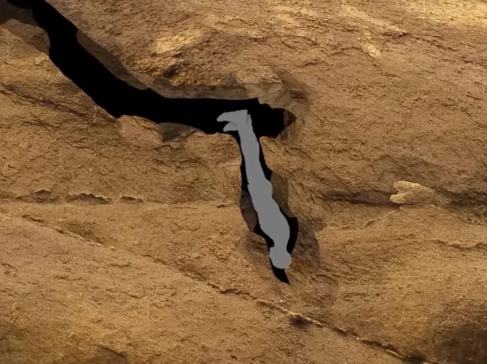 an illustration of a cave explorer trapped in a horrifying position