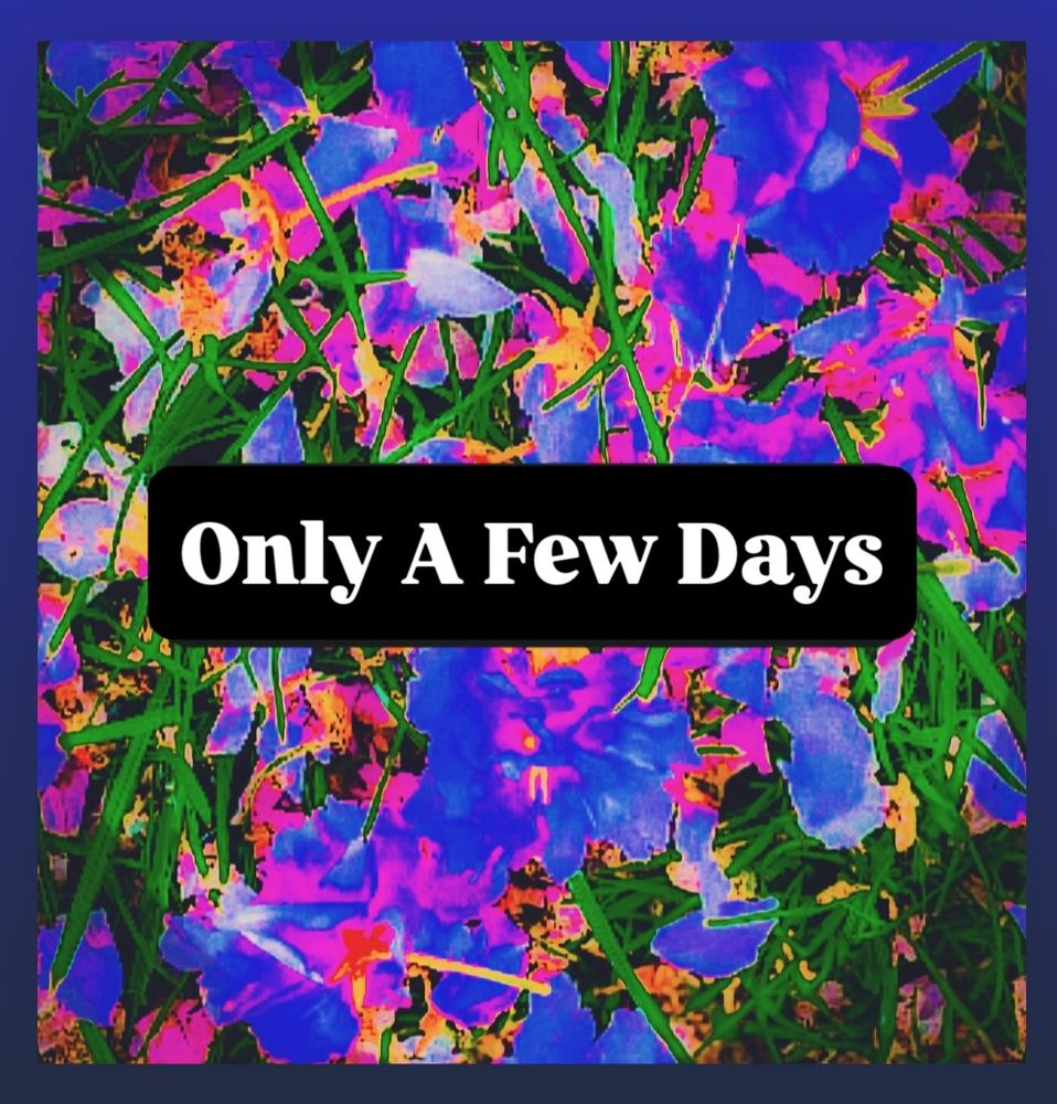A rainbow floral background on which is written in bold letters ‘only a few days’