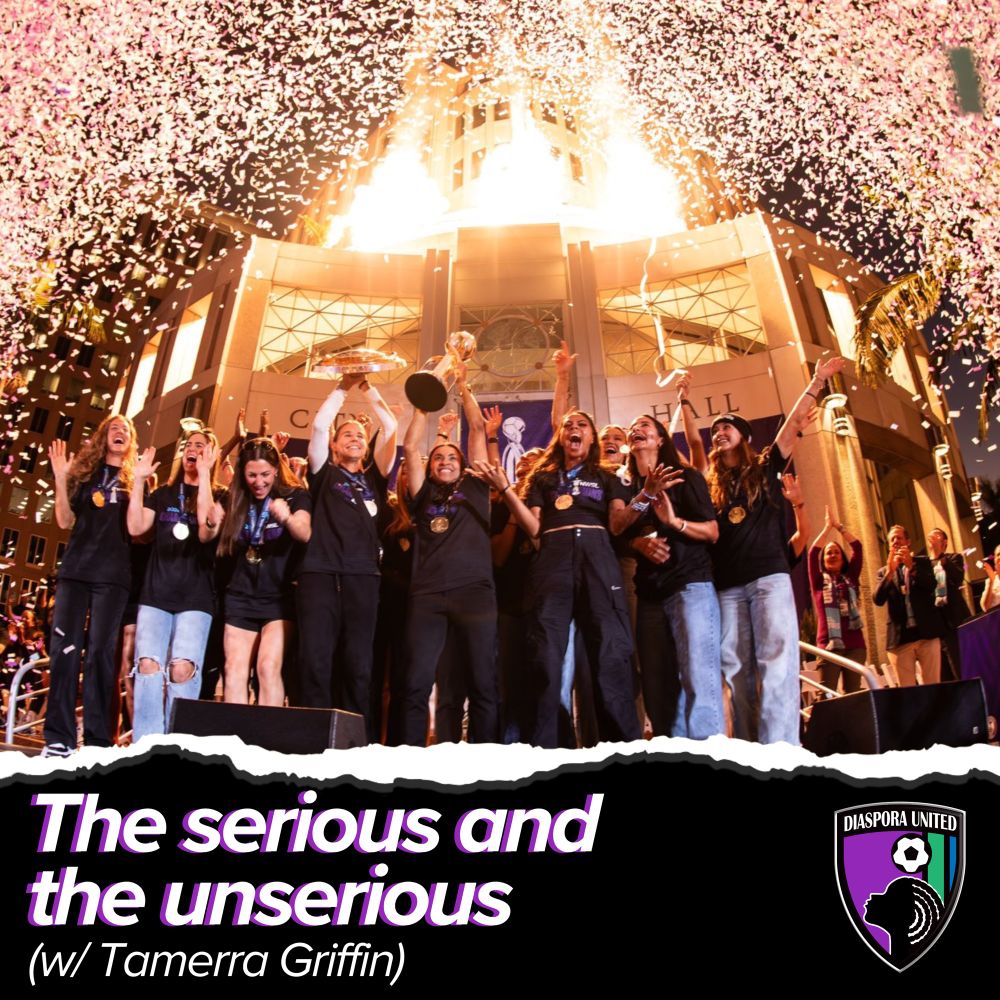 photo of orlando pride celebrating at their orlando parade, with pyrotechnics and/or confetti framing the players