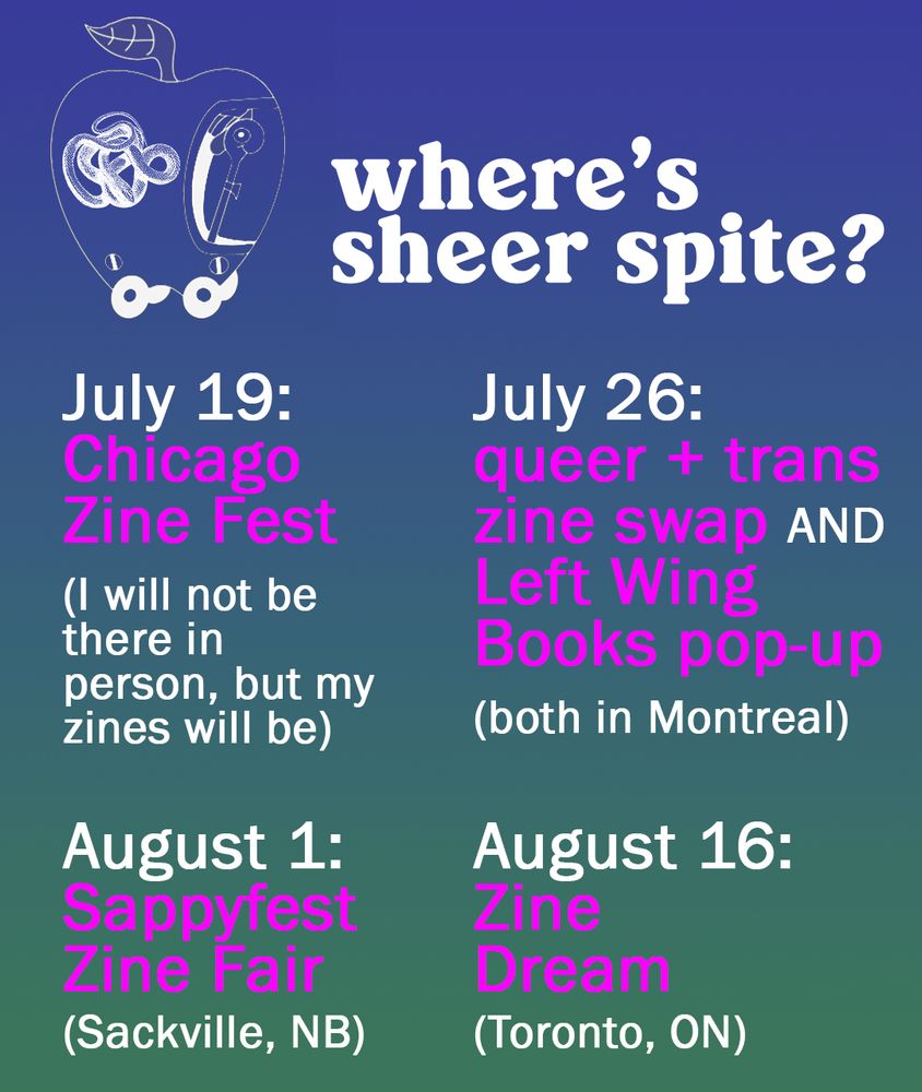 text reads: "where's sheer spite?" with an image of richard scarrey's lowly worm in his apple car, with the sheer spite logo on the side of the apple. the image also lists the event dates detailed in the post.