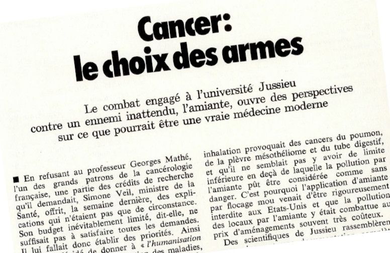 Article "Cancer: le choix des armes" de Michel Bosquet (alias André Gorz), dans le Nouvel Observateur n° 577, lundi 1er décembre 1975, vue partielle