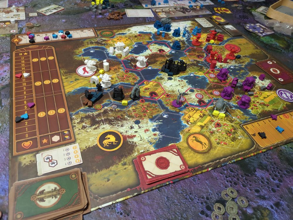 Board of the game Scythe with Game pieces and miniatures