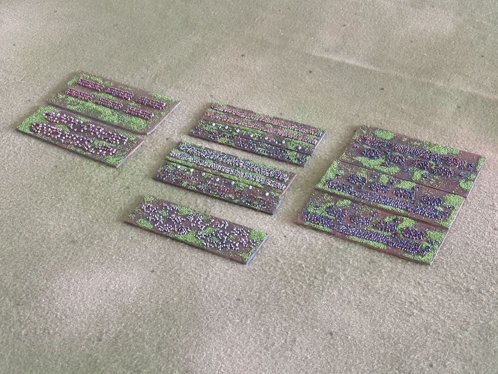 2mm miniature bases. Carthaginian army including, cavalry, closed order infantry and warband bases.