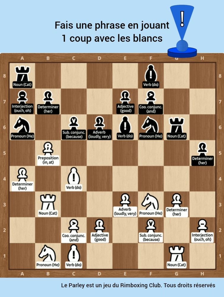 Sur le plateau du Parley, le jeu du Rimboxing Club, chaque pièce représente un type de mot. En les déplaçant, on cherche à faire une phrase.