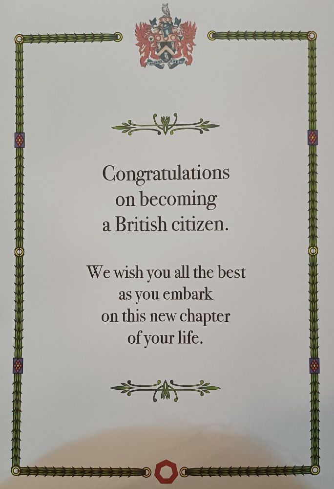 Envelope I as given for my new documents making me a UK citizen.