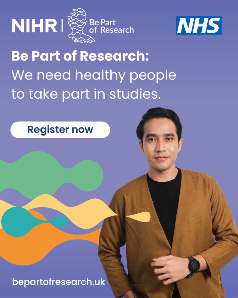 NIHR Be part of research flyer with a man on.