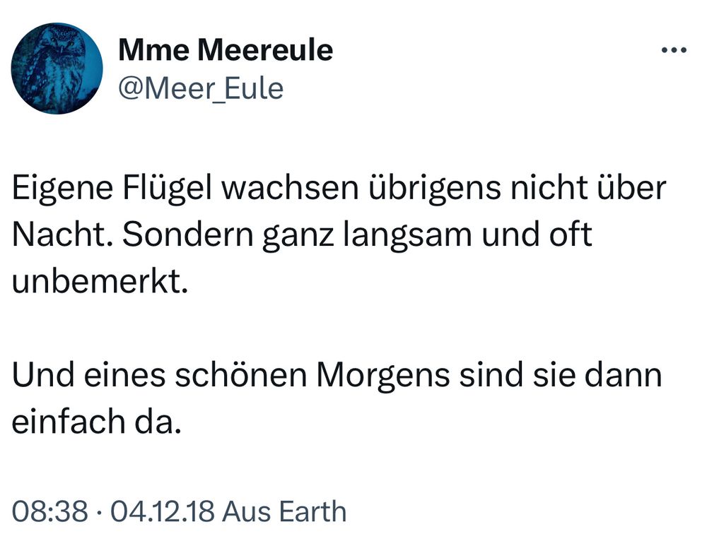 Eigene Flügel wachsen übrigens nicht über Nacht. Sondern ganz langsam und oft unbemerkt. 

Und eines schönen Morgens sind sie dann einfach da.