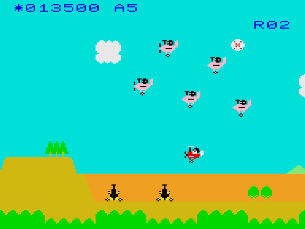A screenshot of the Super Cassette Vision version of Sky Kid (1986, Namcot/Epoch)