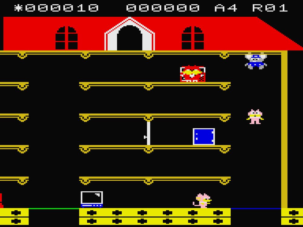 A screenshot of the Super Cassette Vision version of Mappy (1986, Namcot/Epoch)